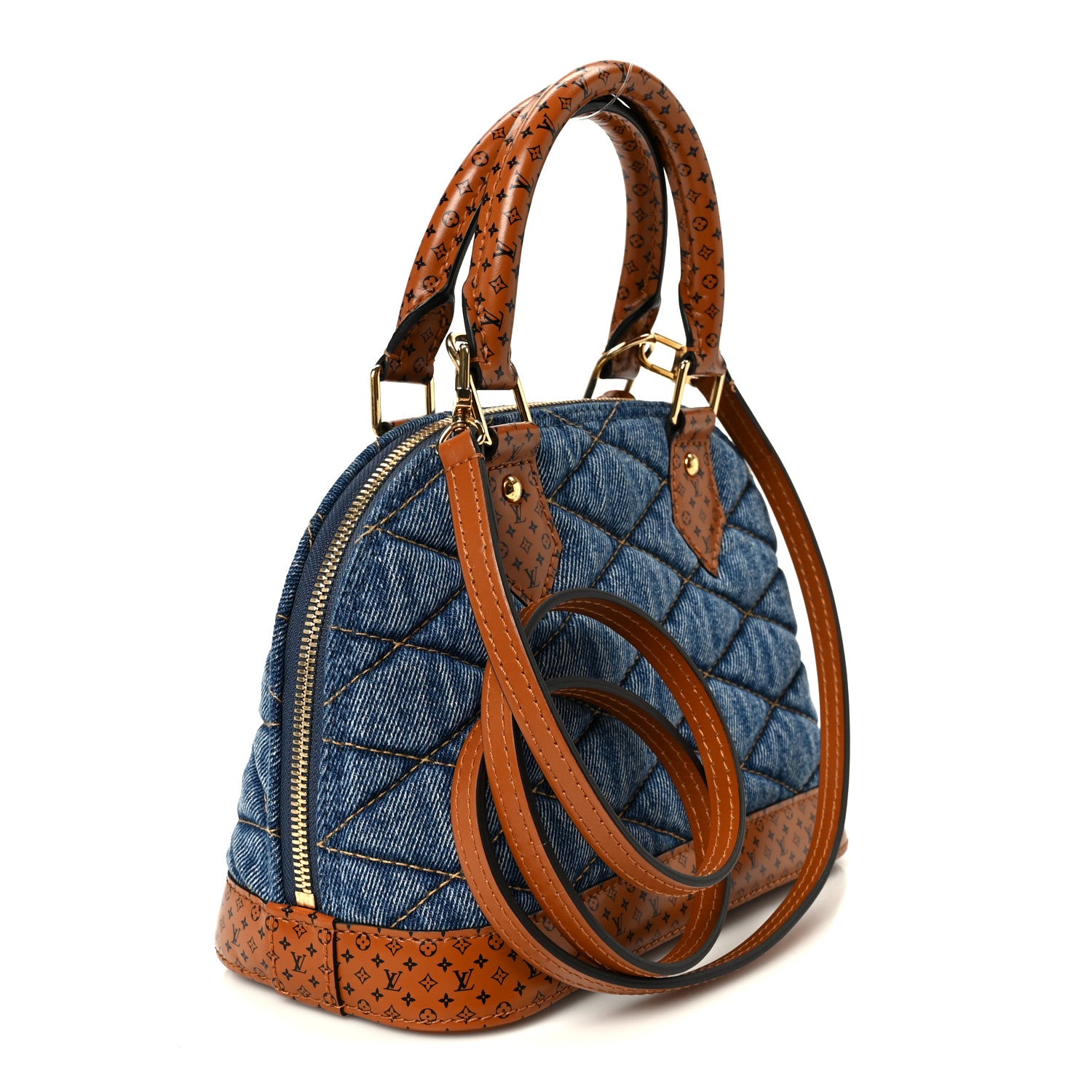 Louis Vuitton Denim Calfskin Reverse Monogram Malletage Alma BB Blue 3 of 12