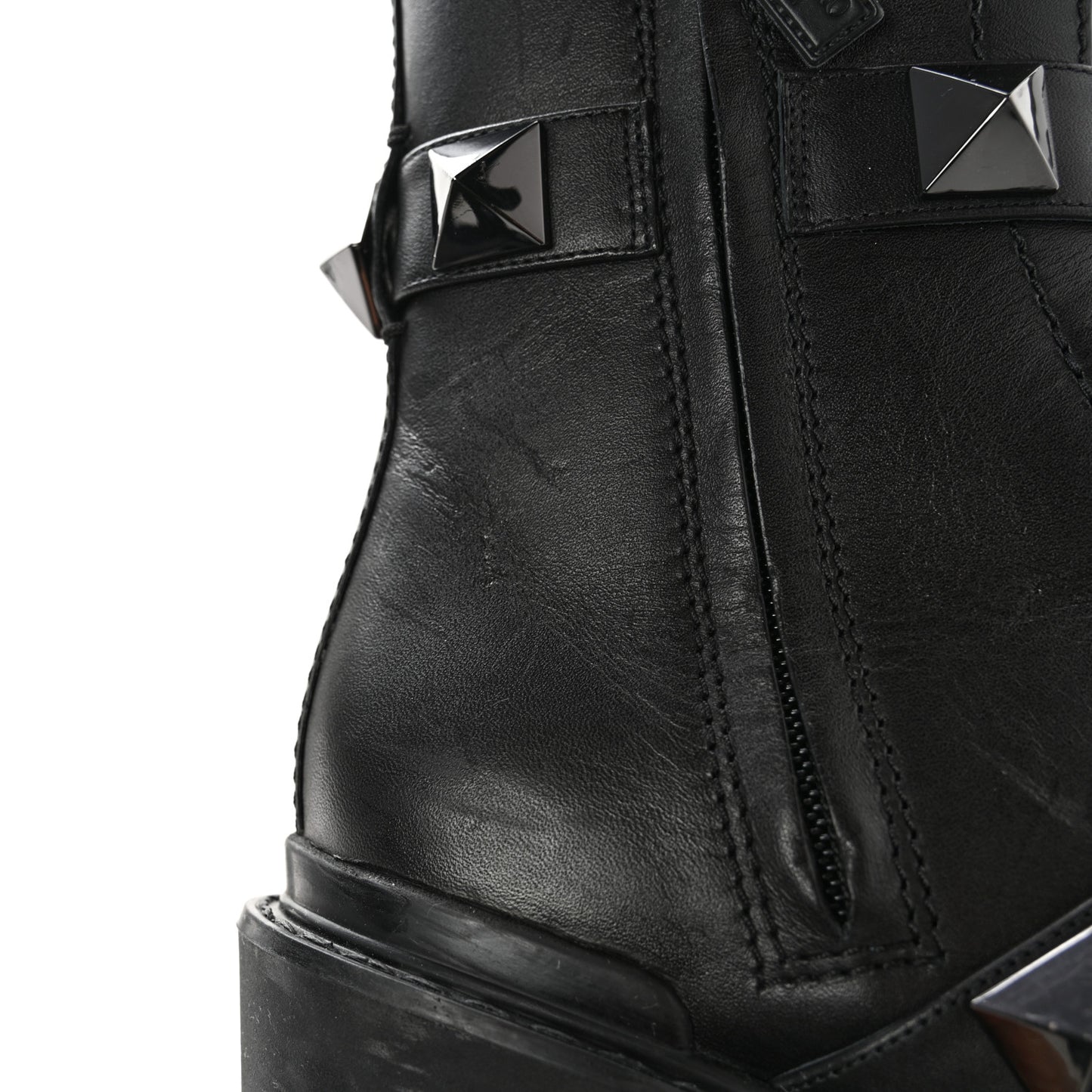 Calfskin Tonal Roman Stud 20/85mm Combat Boots 36.5 Black