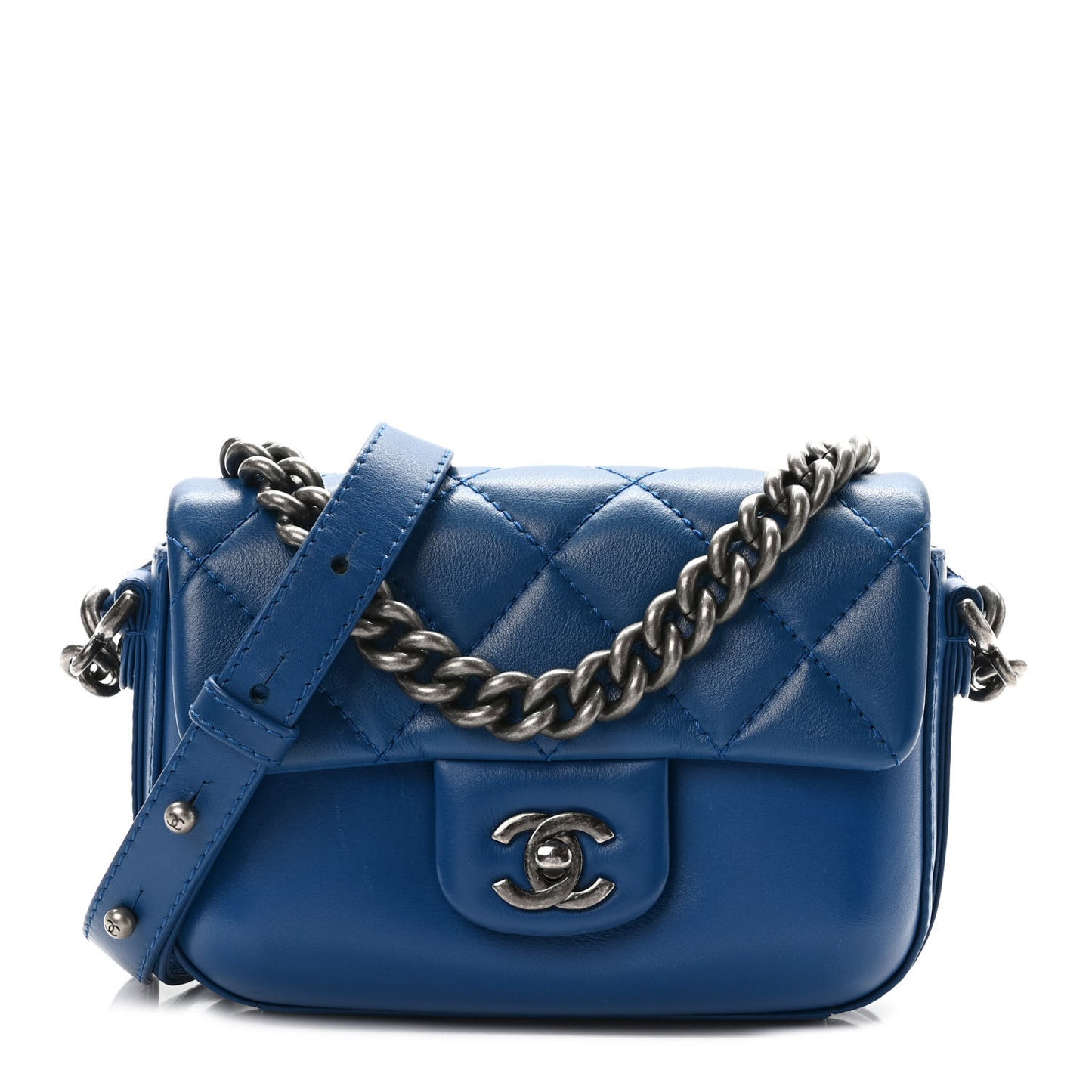 Calfskin Quilted Small Rock My Shoulder Flap Blue