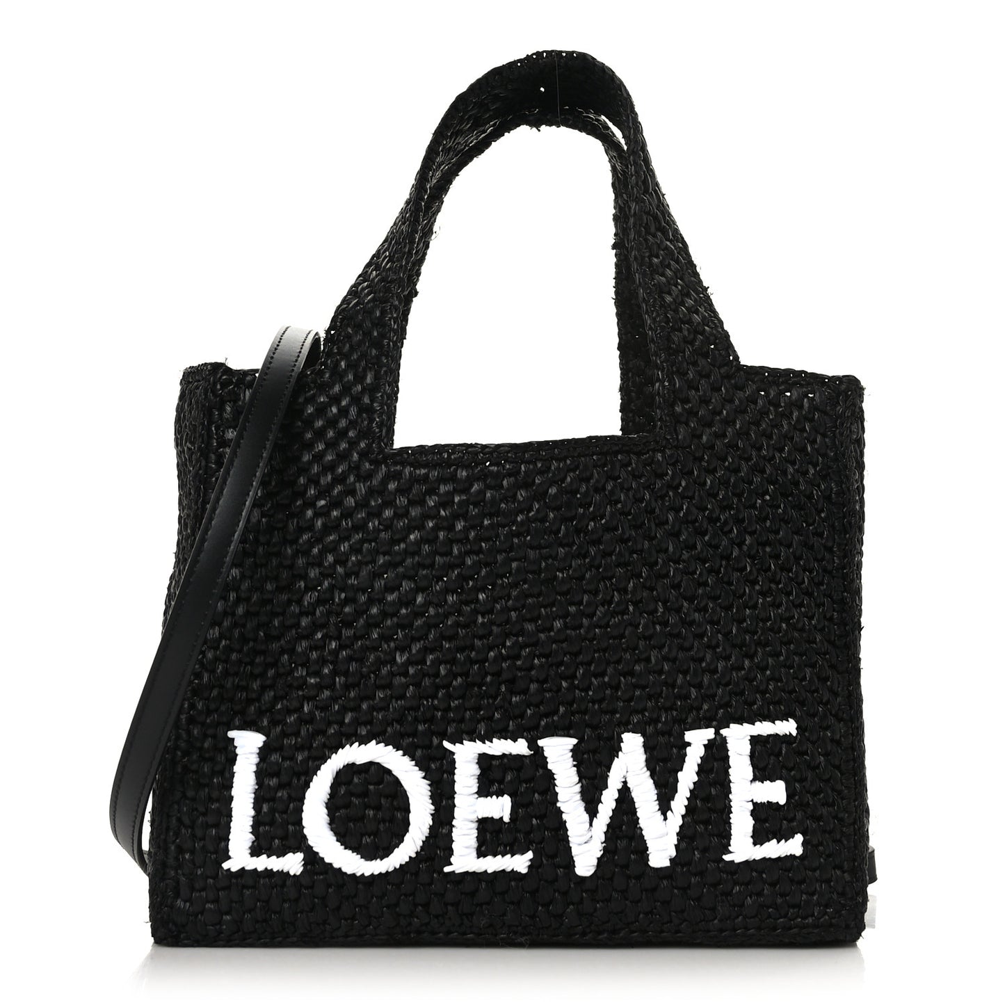 Raffia Small Paula's Ibiza Logo Tote Black White