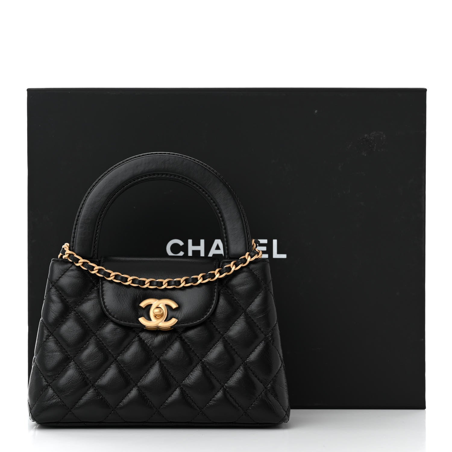 Chanel Shiny Aged Calfskin Quilted Nano Kelly Shopper Black 11 of 11