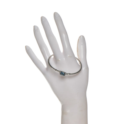 David Yurman Sterling Silver Diamond Blue Topaz 3mm Petite Wheaton Bracelet 2 of 7