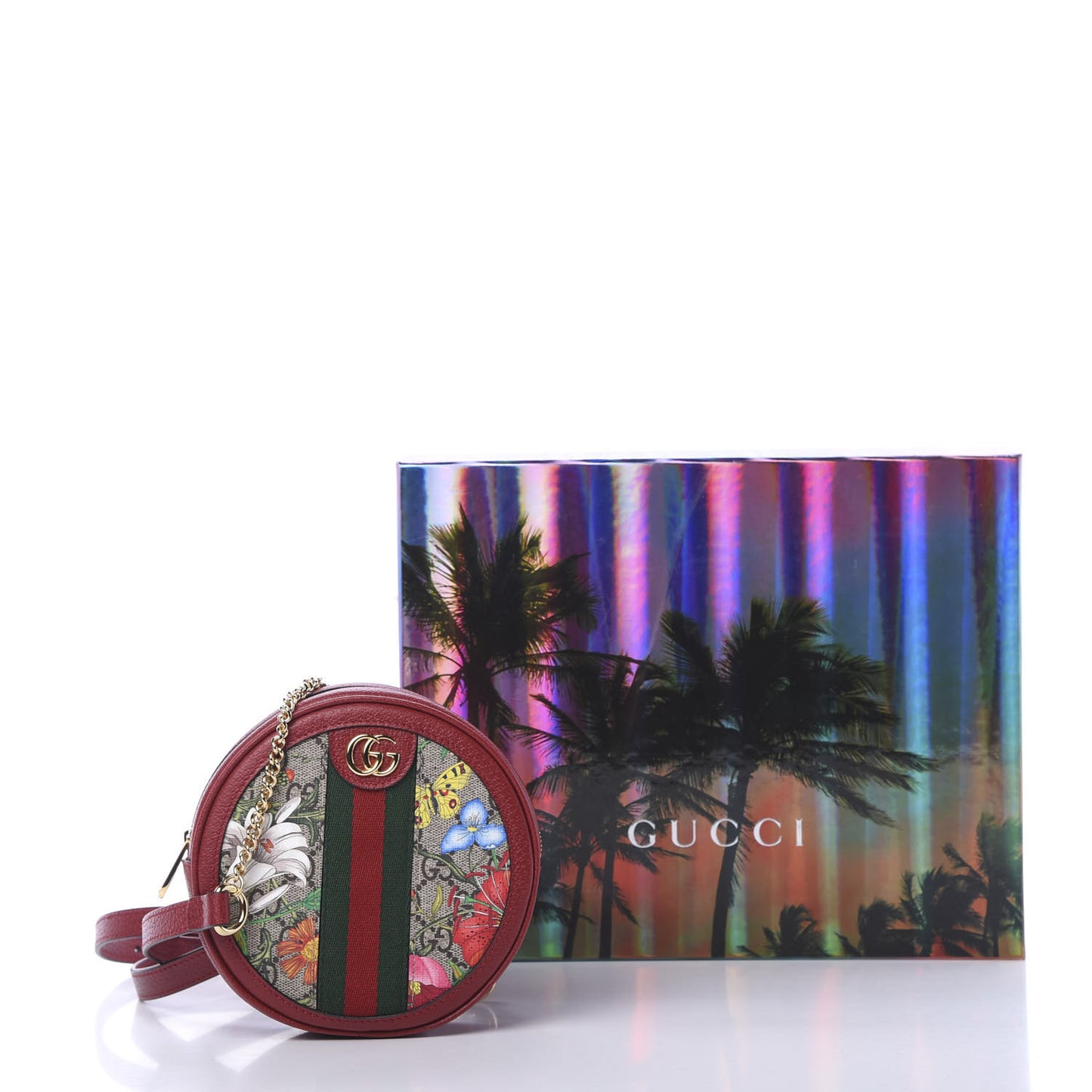 GG Supreme Monogram Web Flora Mini Ophidia Round Backpack Red