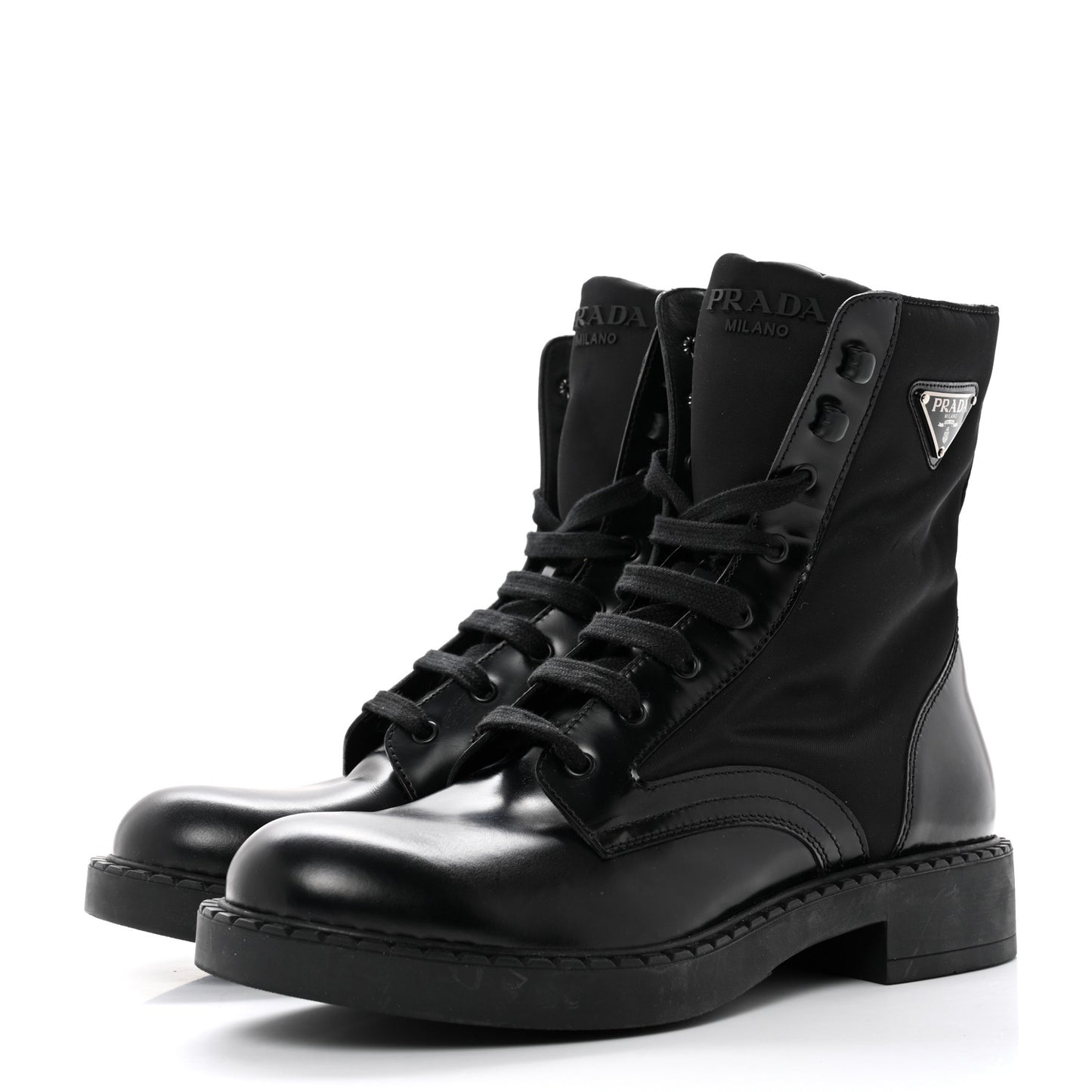 Spazzolato Re-Nylon Metal Triangle Logo Mens Combat Boots 9 Black