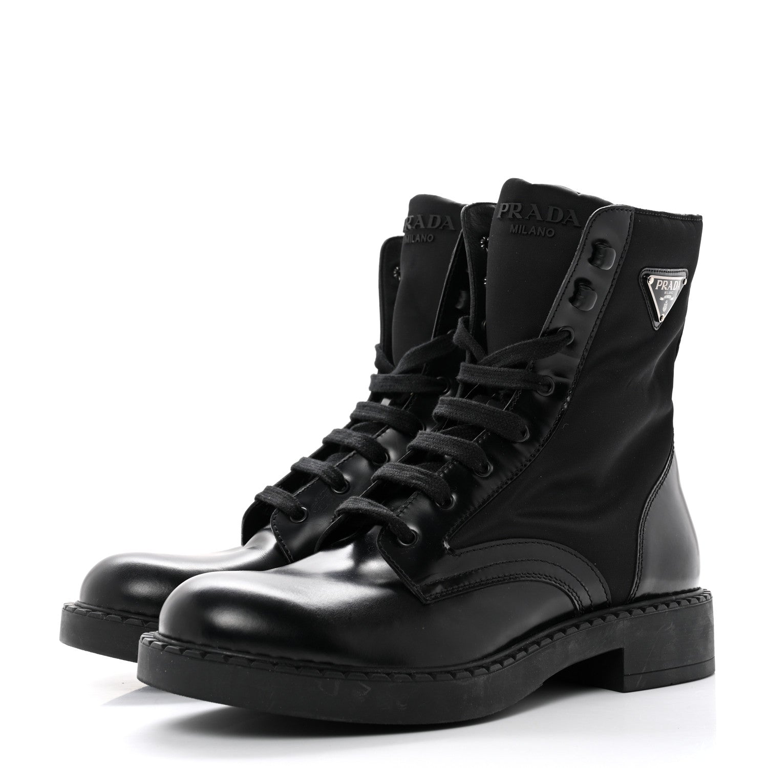 Prada Spazzolato Re-Nylon Metal Triangle Logo Mens Combat Boots 9 Black 3 of 9