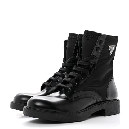 Prada Spazzolato Re-Nylon Metal Triangle Logo Mens Combat Boots 9 Black 3 of 9