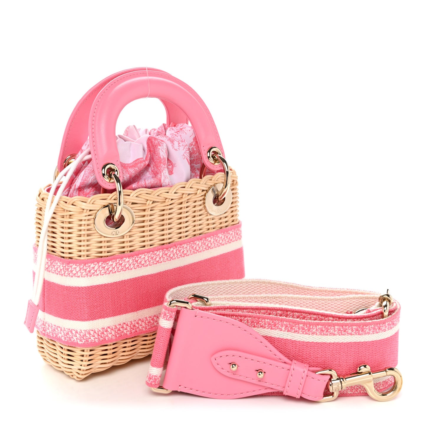 Wicker Oblique Mini Lady Dior Bag Fluorescent Pink