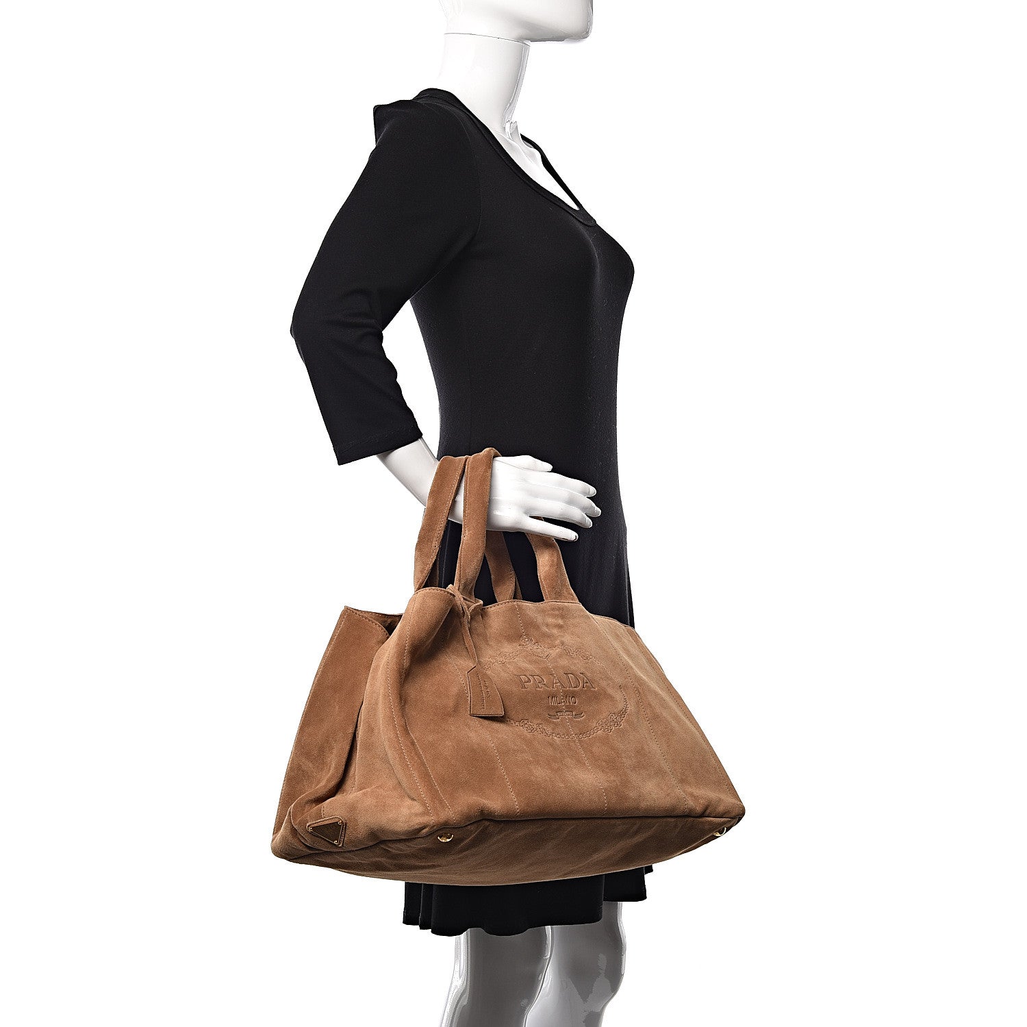 Prada Scamosciato Logo Tote Cammello 2 of 10