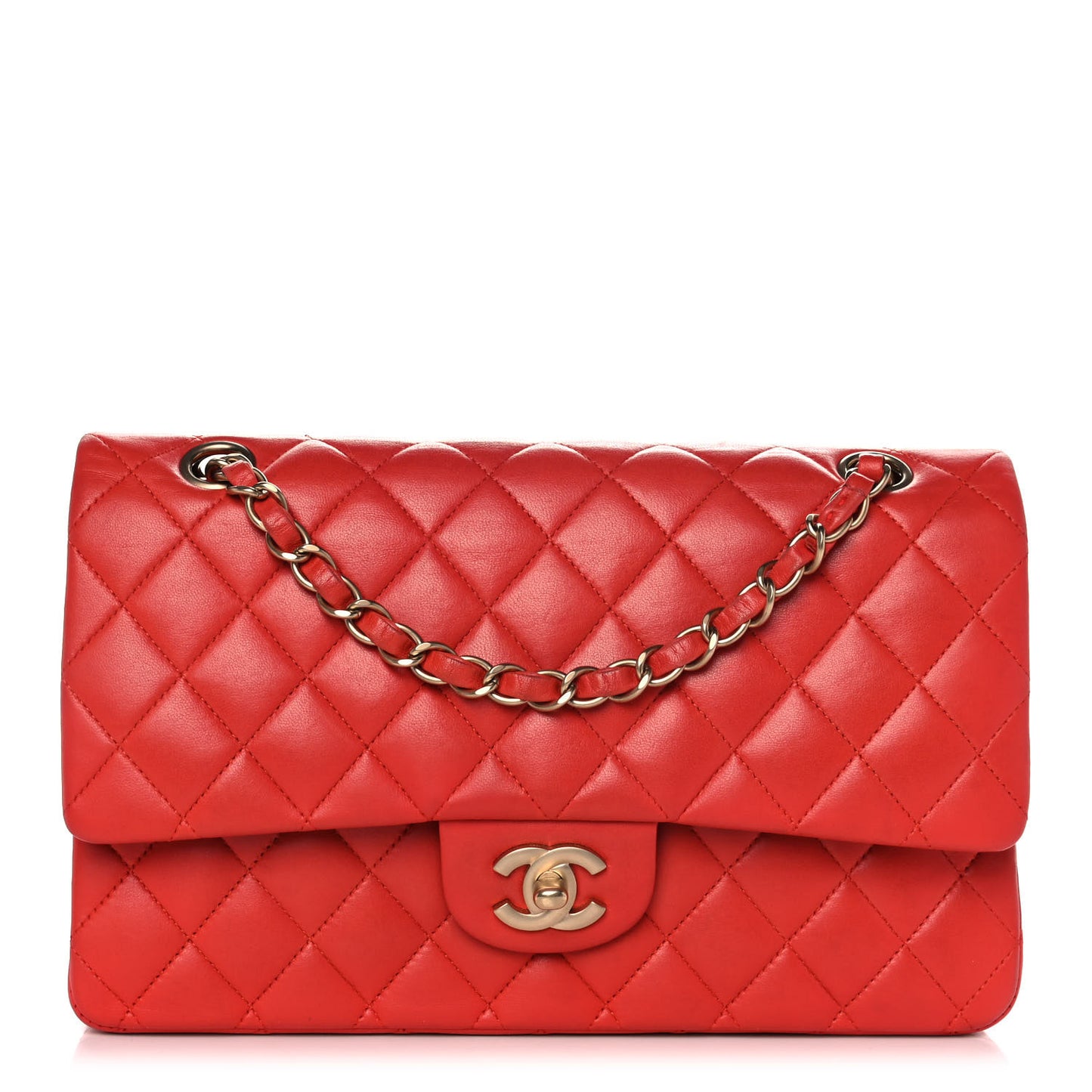 Lambskin Quilted Medium Double Flap Red