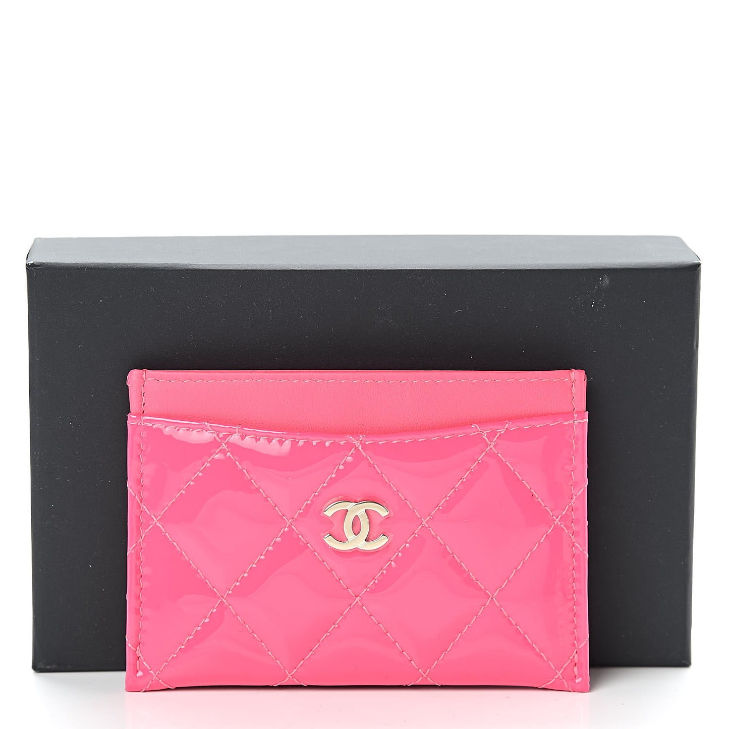 Patent Quilted Card Holder Pink