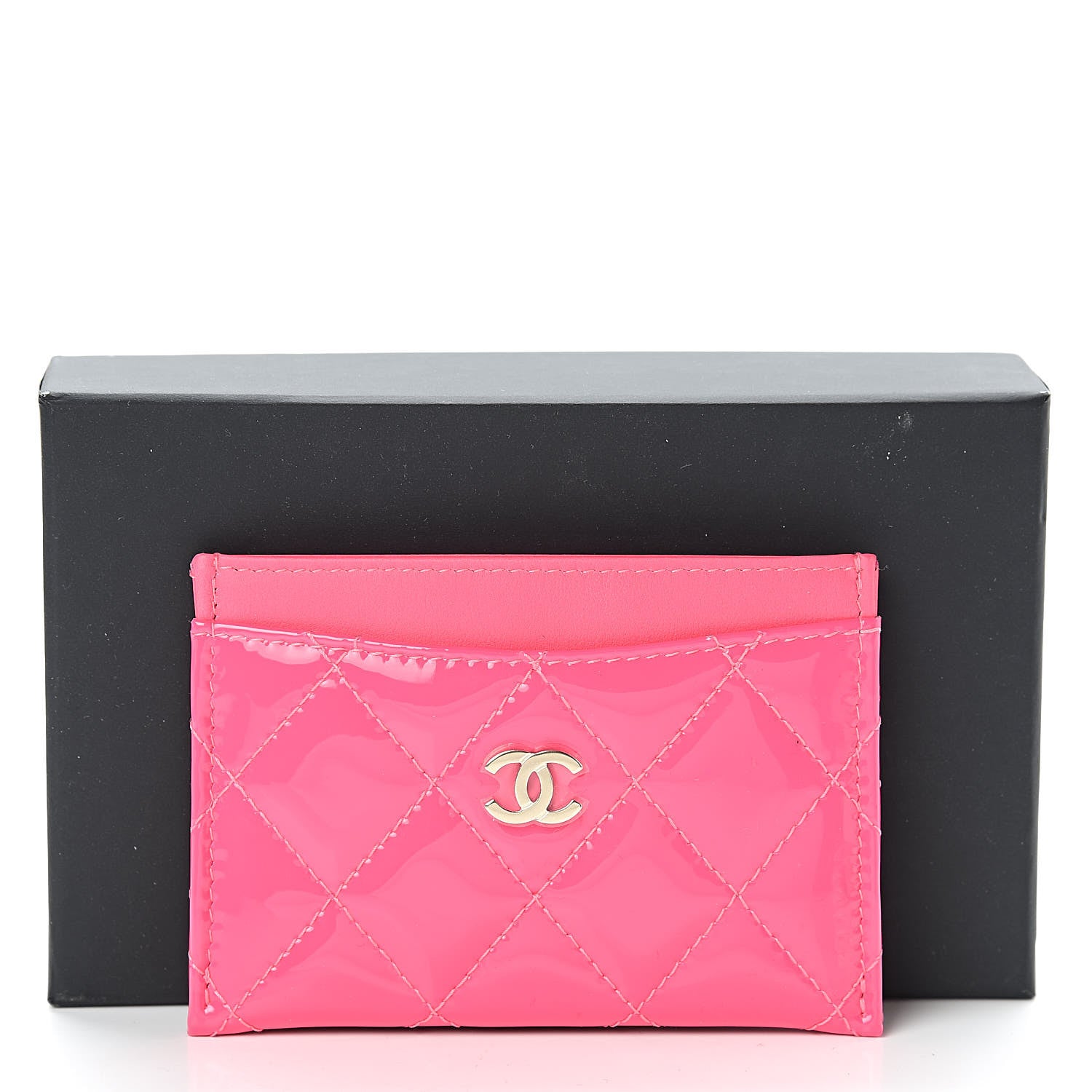 Chanel Patent Quilted Card Holder Pink 9 of 9