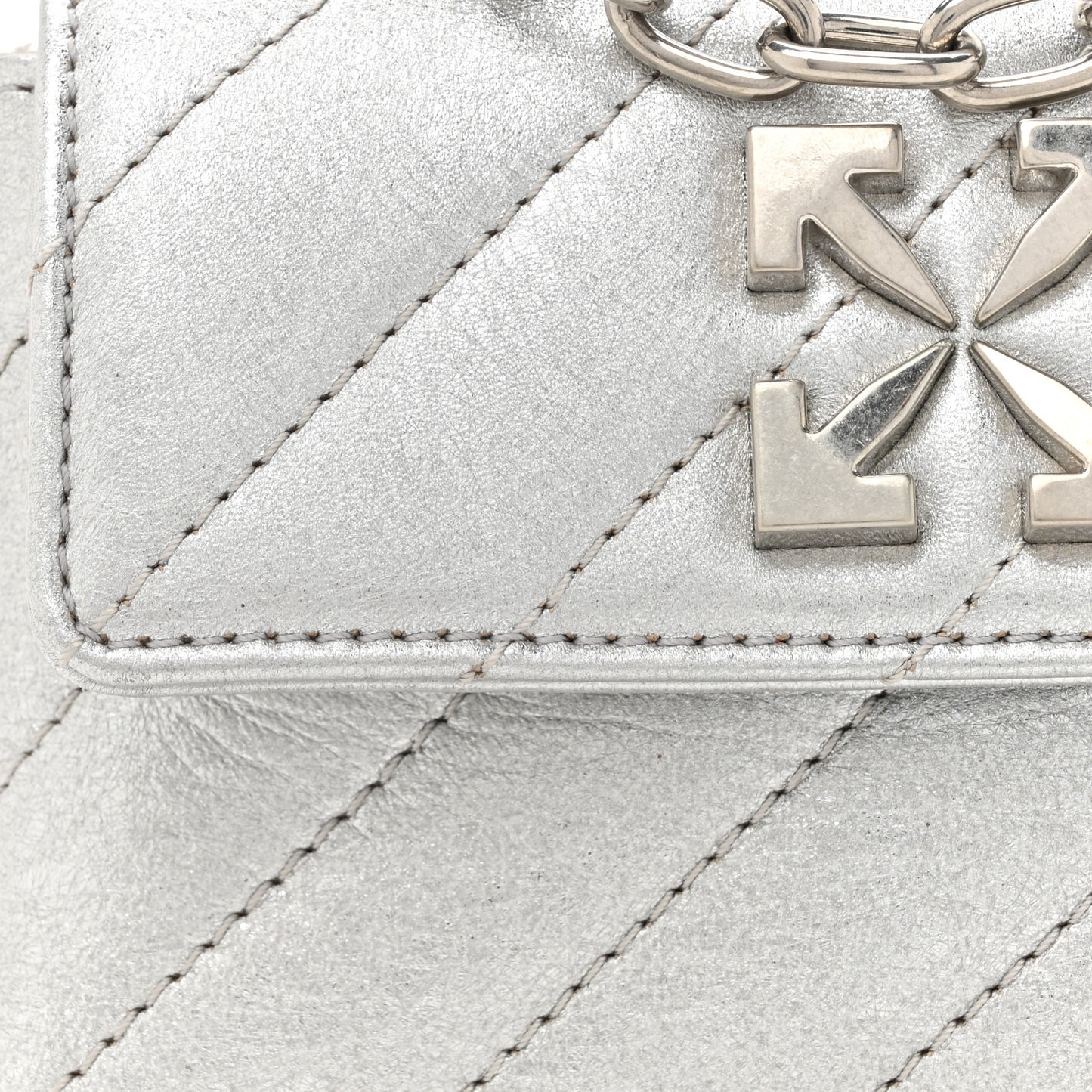 Metallic Calfskin Diagonal Quilted Jackhammer 17 Shoulder Bag Silver