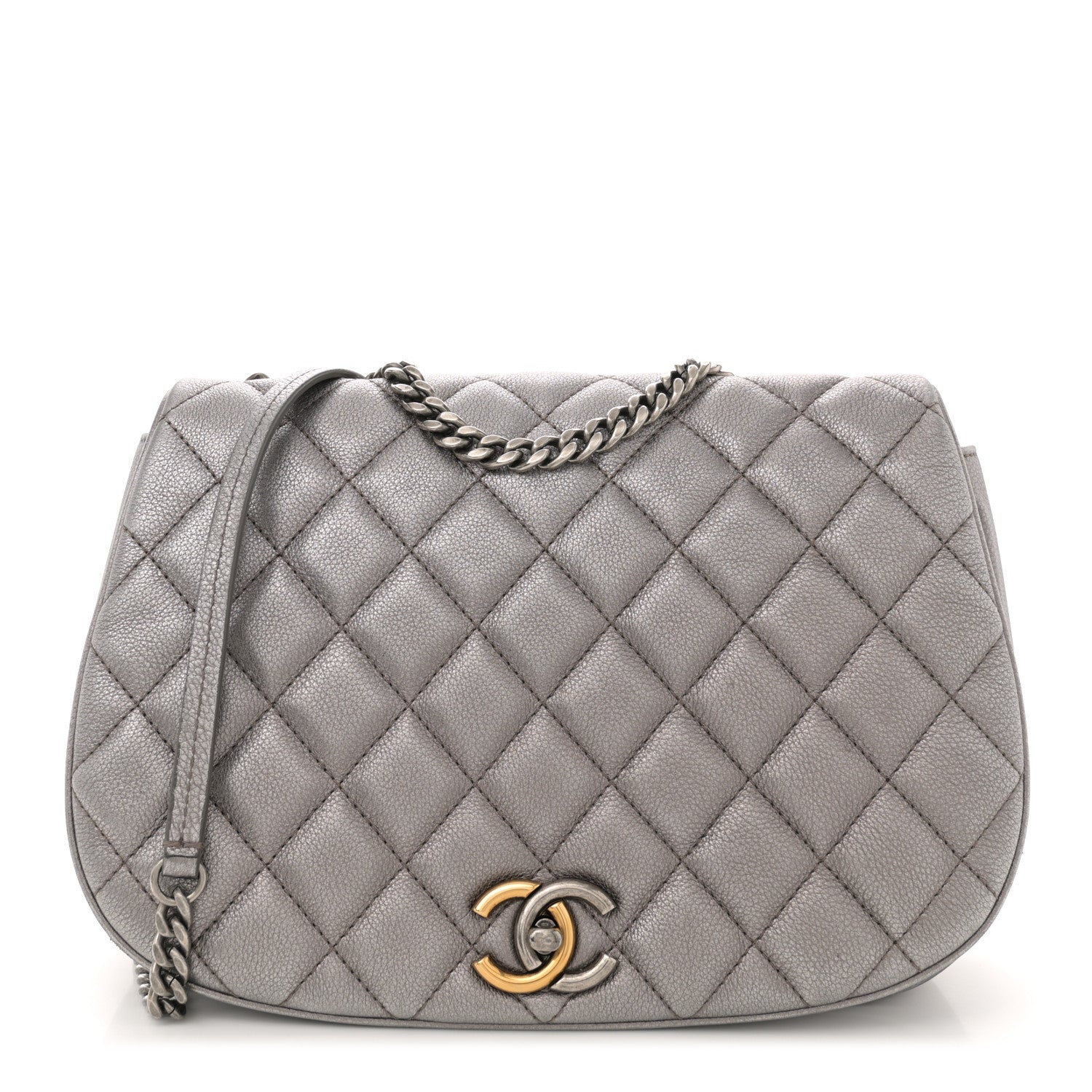 Chanel Metallic Calfskin Quilted Casual Pocket Messenger Flap Silver 1 of 11