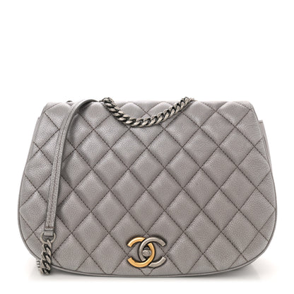Chanel Metallic Calfskin Quilted Casual Pocket Messenger Flap Silver 1 of 11