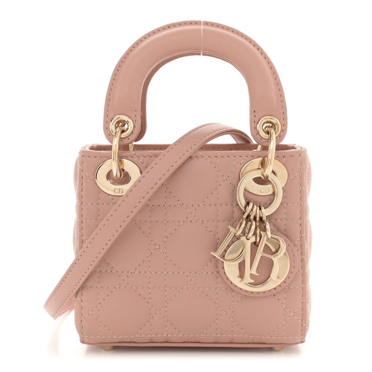 Christian Dior Lambskin Cannage Micro Lady Dior Rose Des Vents 1 of 11