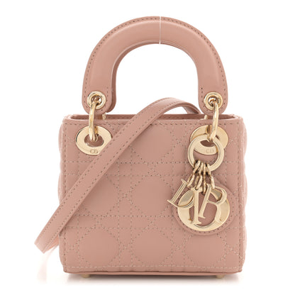 Christian Dior Lambskin Cannage Micro Lady Dior Rose Des Vents 1 of 11