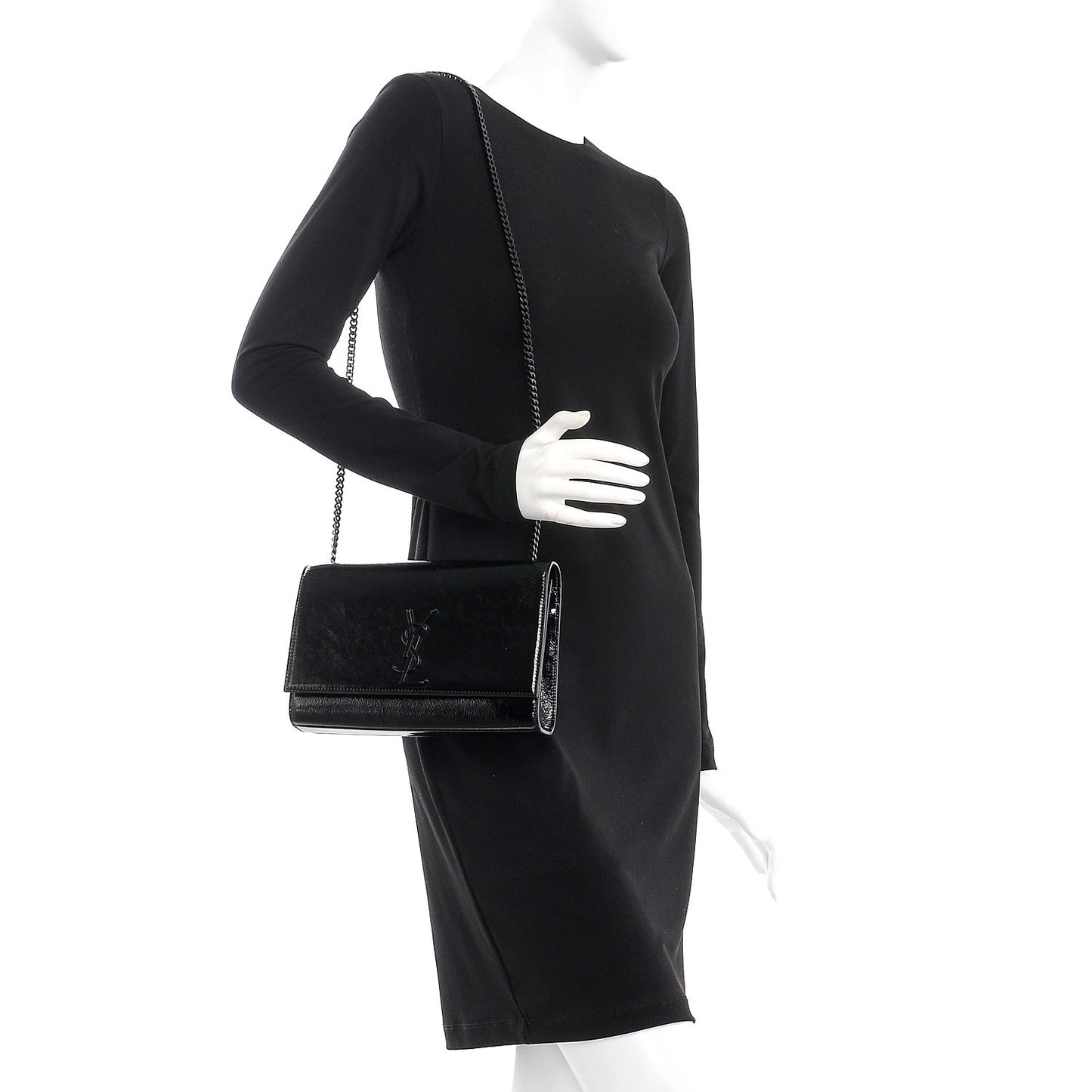 Textured Patent Medium Classic Monogram Kate Satchel Black