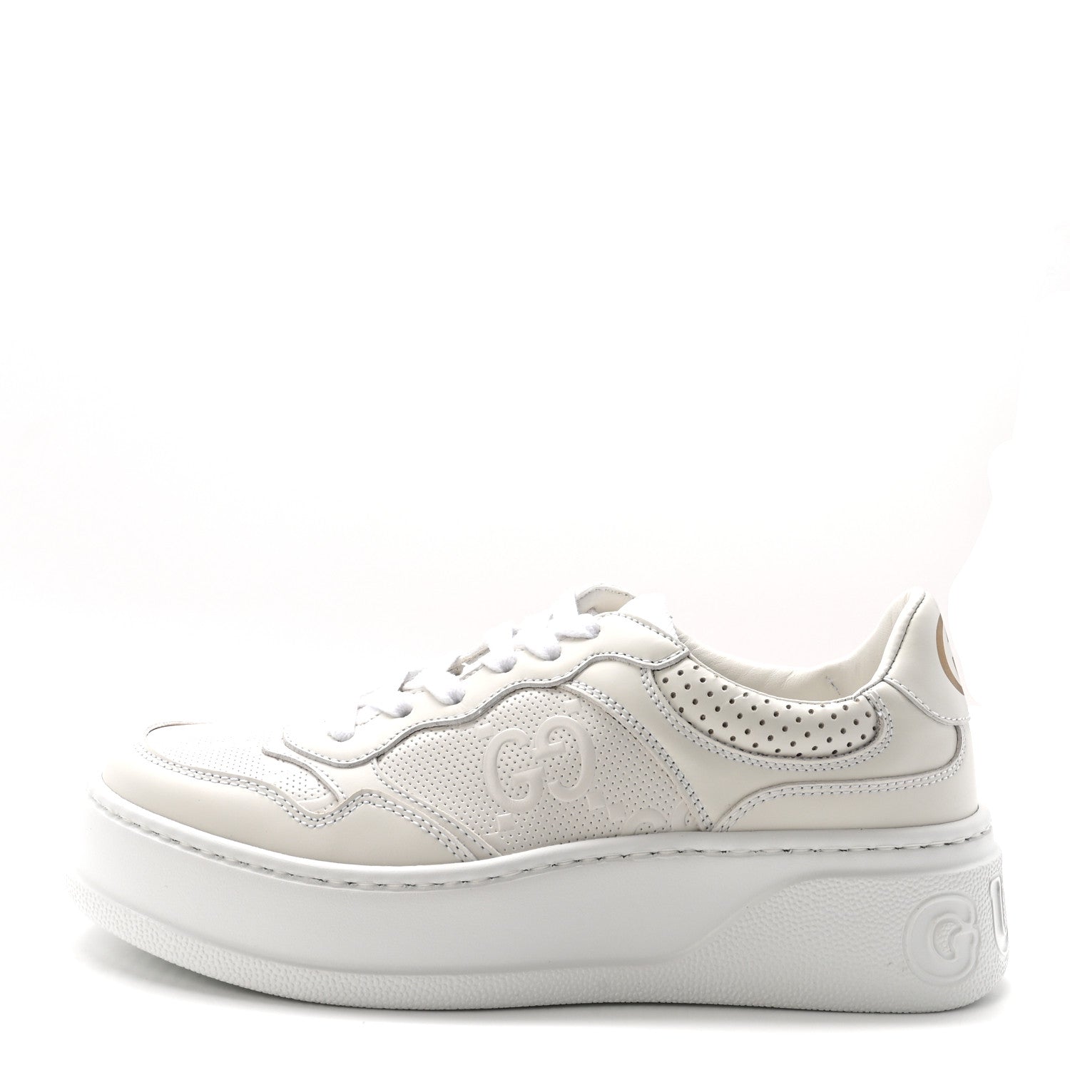 Gucci Calfskin GG Tennis Embossed Perforated Womens Platform 55mm Sneakers 36 Great White 1 of 9