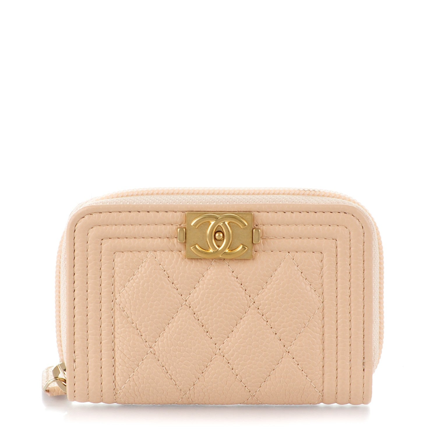Chanel Caviar Quilted Boy Zip Around Coin Purse Wallet Beige Clair 1 of 7