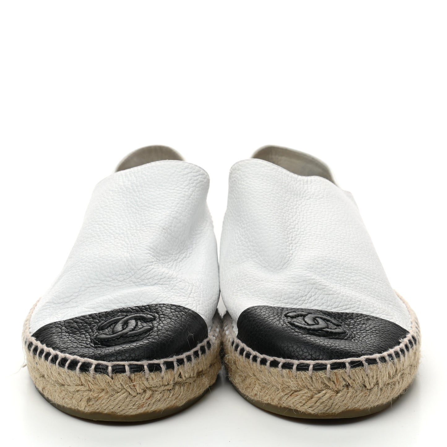 Grained Calfskin CC Espadrilles 41 White Black