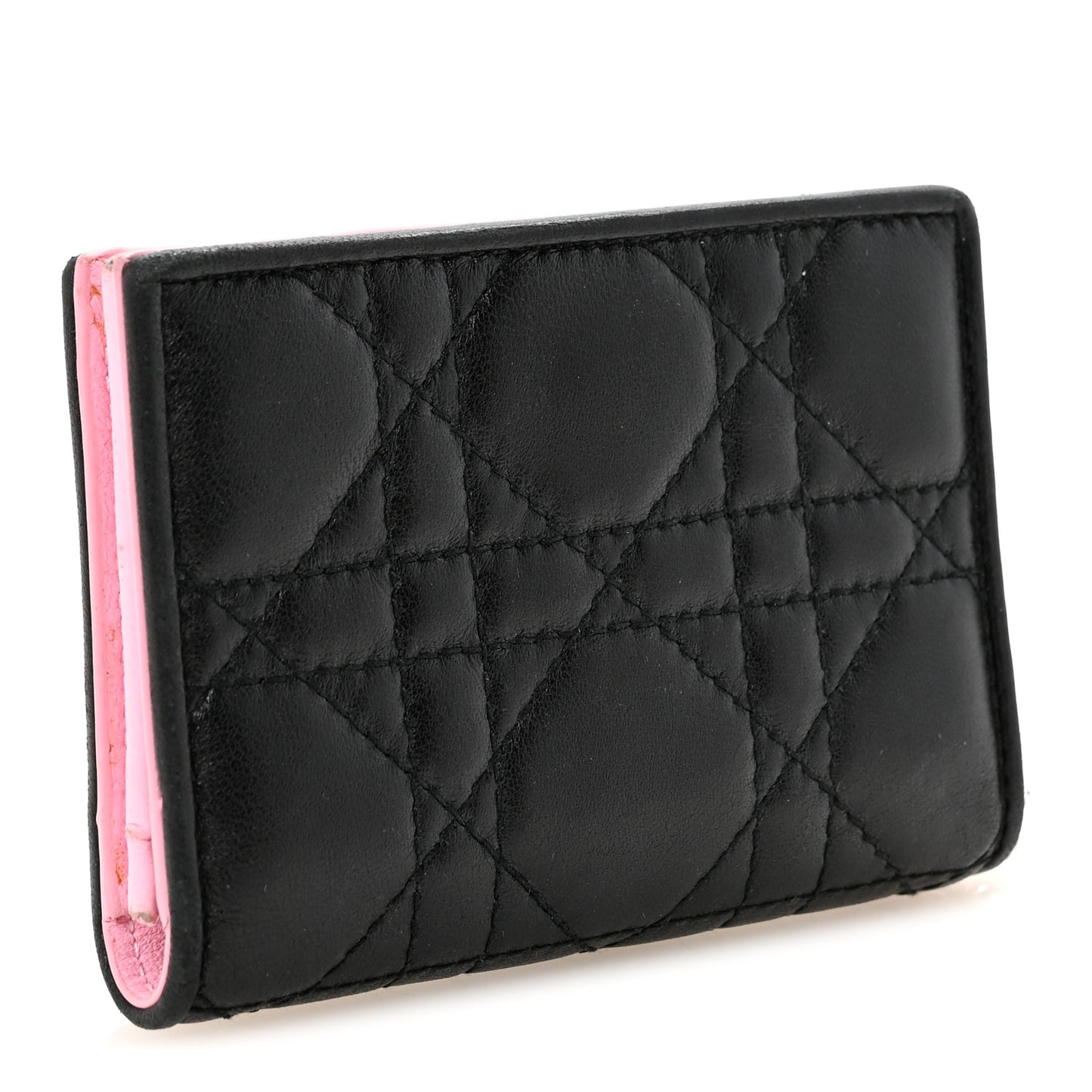Lambskin Cannage Bi-Color Small Lady Dior Flap Card Holder Black Pink
