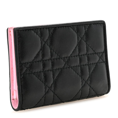 Christian Dior Lambskin Cannage Bi-Color Small Lady Dior Flap Card Holder Black Pink 3 of 7
