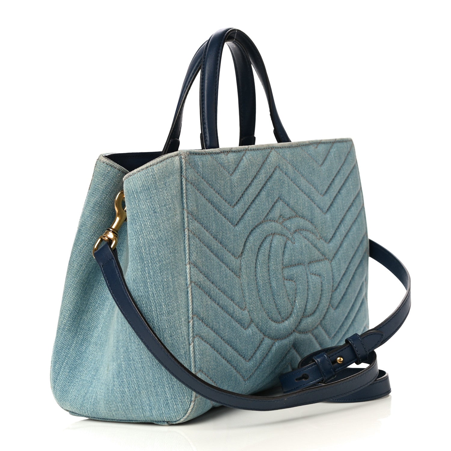 Gucci Denim Matelasse Small Pearly GG Marmont Tote Blue 3 of 16