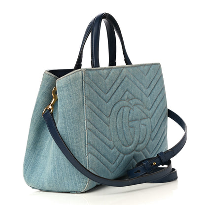 Gucci Denim Matelasse Small Pearly GG Marmont Tote Blue 3 of 16