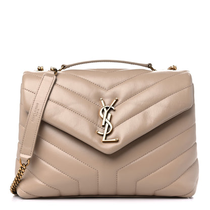 Saint Laurent Calfskin Y Quilted Monogram Small Loulou Chain Satchel Dark Beige 1 of 10
