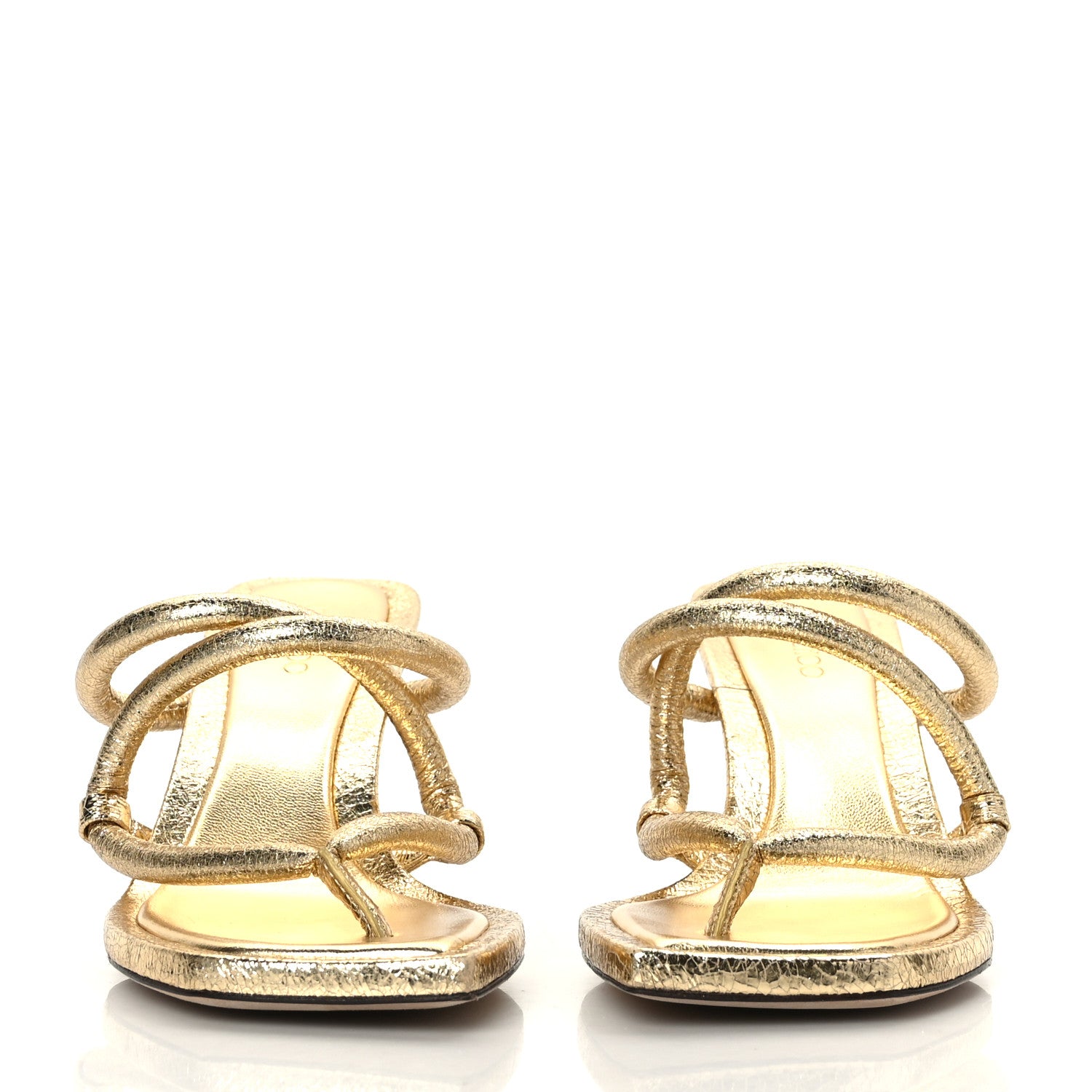 Jimmy Choo Metallic Crackled Calfskin Cape 75 Strappy Slide Sandals 38 Gold 2 of 7