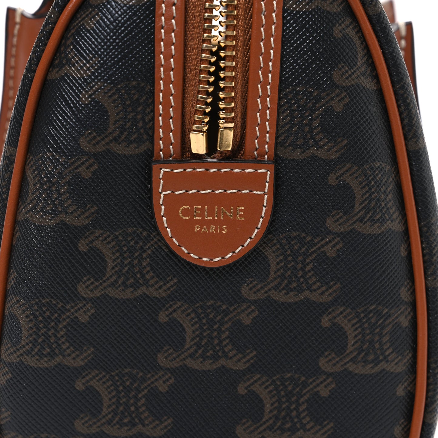 Triomphe Canvas Calfskin Small Boston Bag Tan