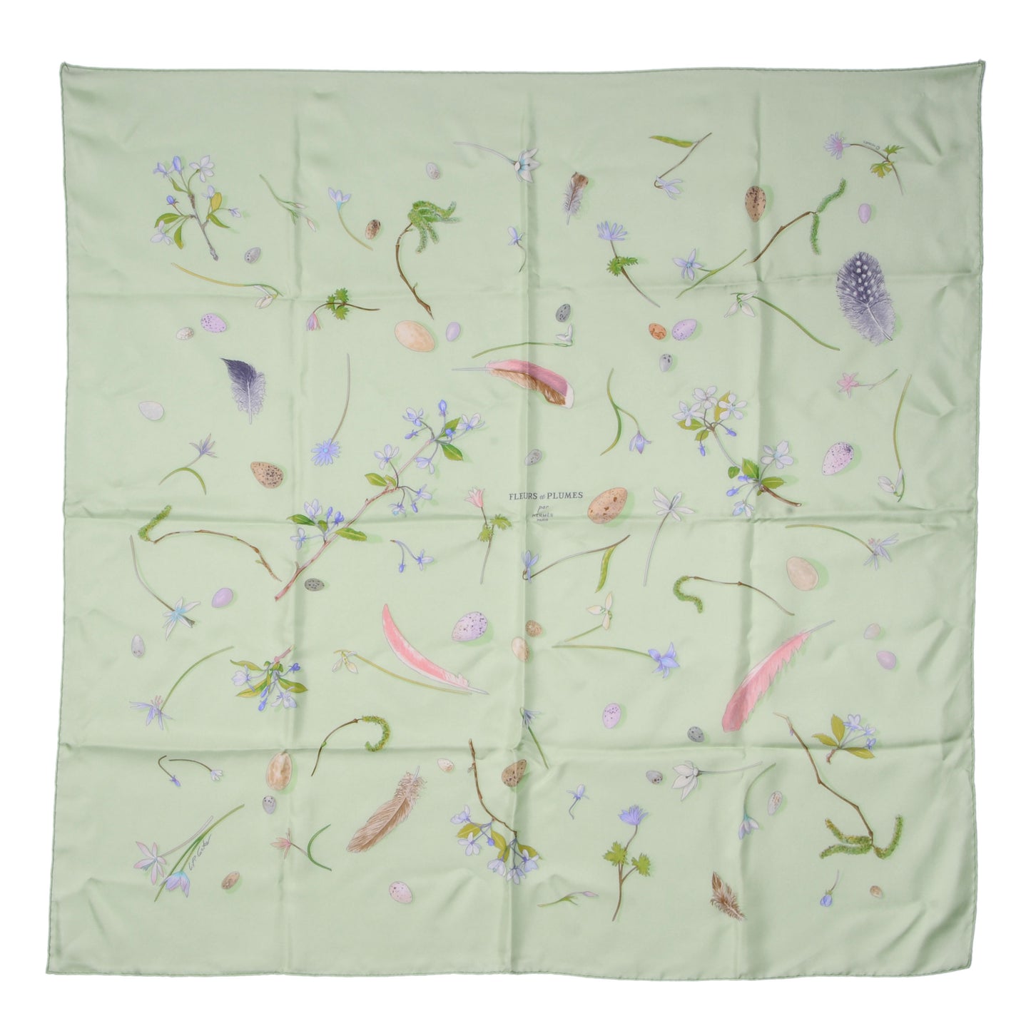 Silk Fleurs et Plumes Scarf 90 Green