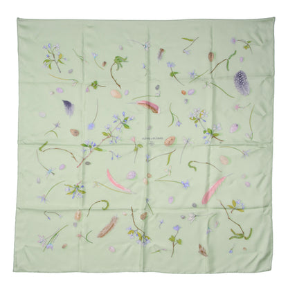 Hermes Silk Fleurs et Plumes Scarf 90 Green 2 of 5
