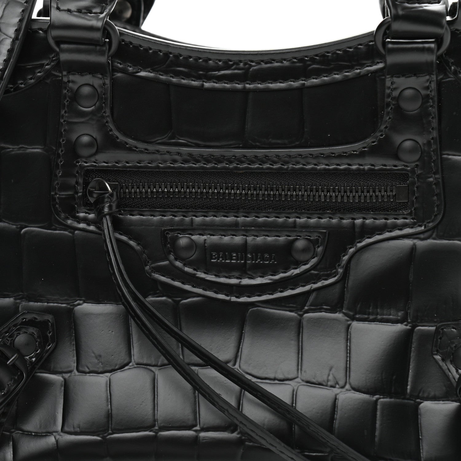 Balenciaga Semi Shiny Calfskin Crocodile Embossed Neo Classic Black Hardware Mini City Black 7 of 10