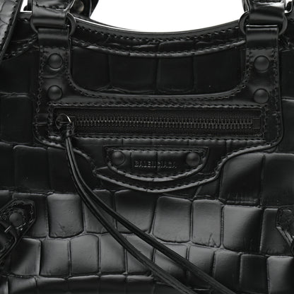 Balenciaga Semi Shiny Calfskin Crocodile Embossed Neo Classic Black Hardware Mini City Black 7 of 10