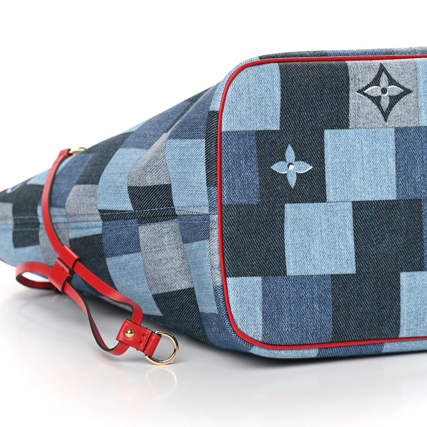 Denim Damier Monogram Patchwork Neverfull Blue Rouge