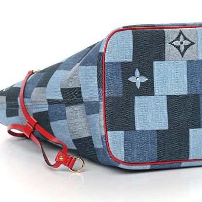 Louis Vuitton Denim Damier Monogram Patchwork Neverfull Blue Rouge 9 of 10