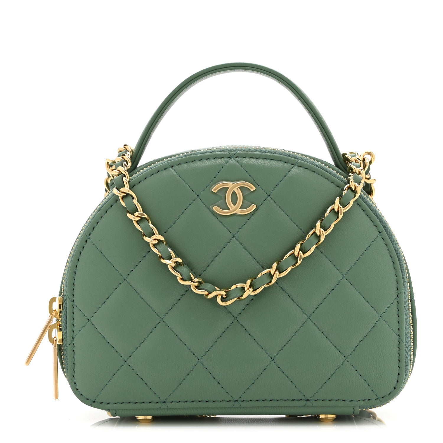 CHANELシャネルビューティーノベルティバッグ　グリーン Chanel Lambskin Quilted Chic Riviera Top Handle Vanity Case Green