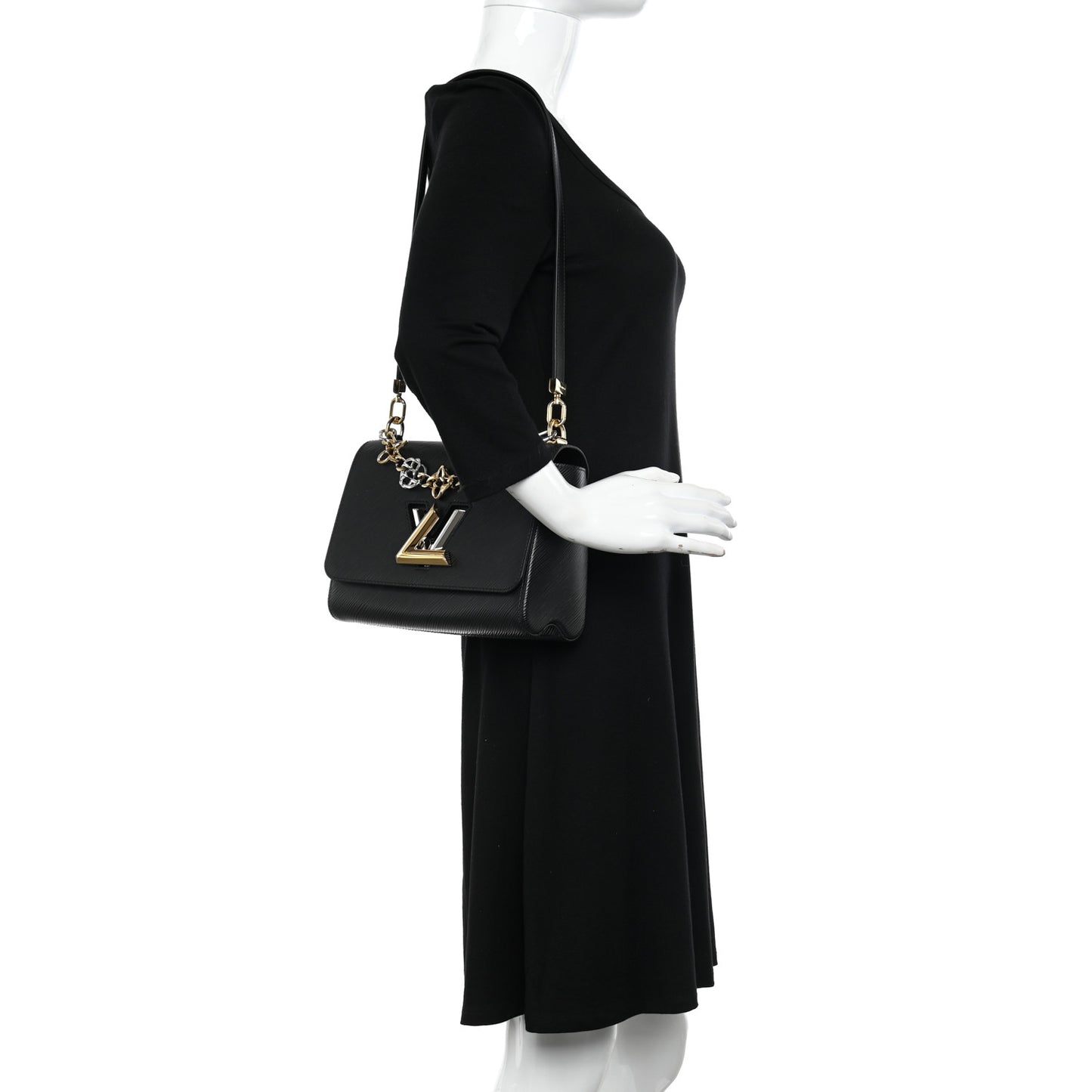 Epi Twist Flowers Chain Shoulder Bag MM Black