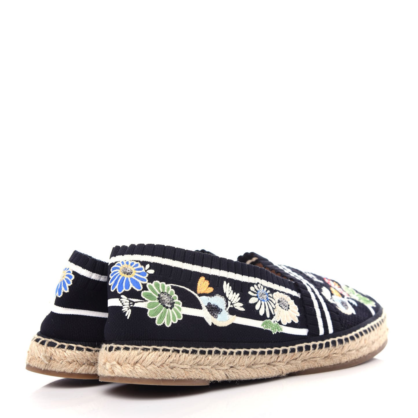 Knit Floral Embroidered Espadrille 39 Black Multicolor