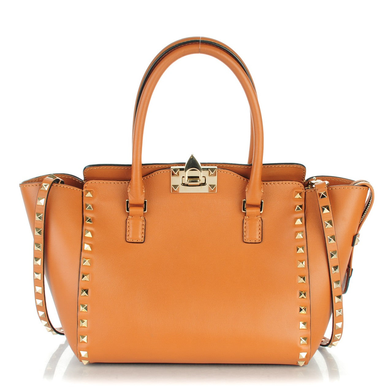 Vitello Small Rockstud Double Handle Tote Tan