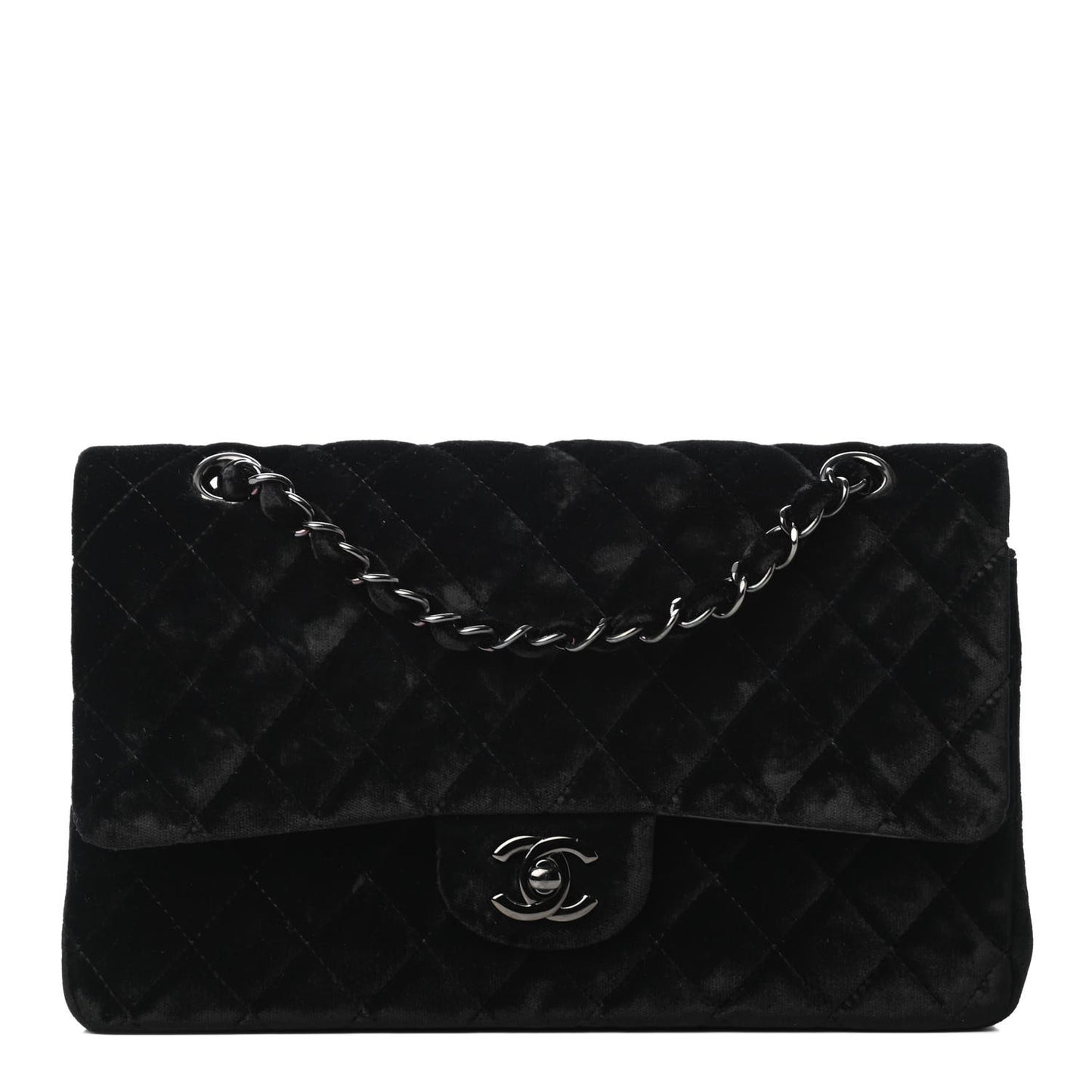 Velvet Quilted Medium Double Flap So Black