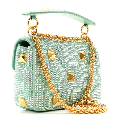 Valentino Garavani Crystal Suede Small Roman Stud Shoulder Bag Green 3 of 13