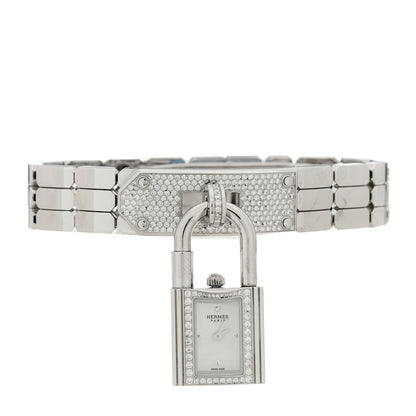Hermes Stainless Steel Diamond Pave 16mm Kelly Quartz Watch 2 of 6