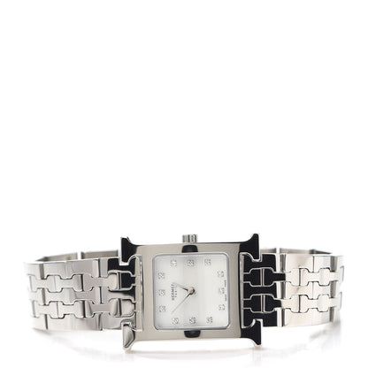 Hermes Stainless Steel Diamond Mother of Pearl 21mm Heure H Hour Quartz Watch 2 of 5