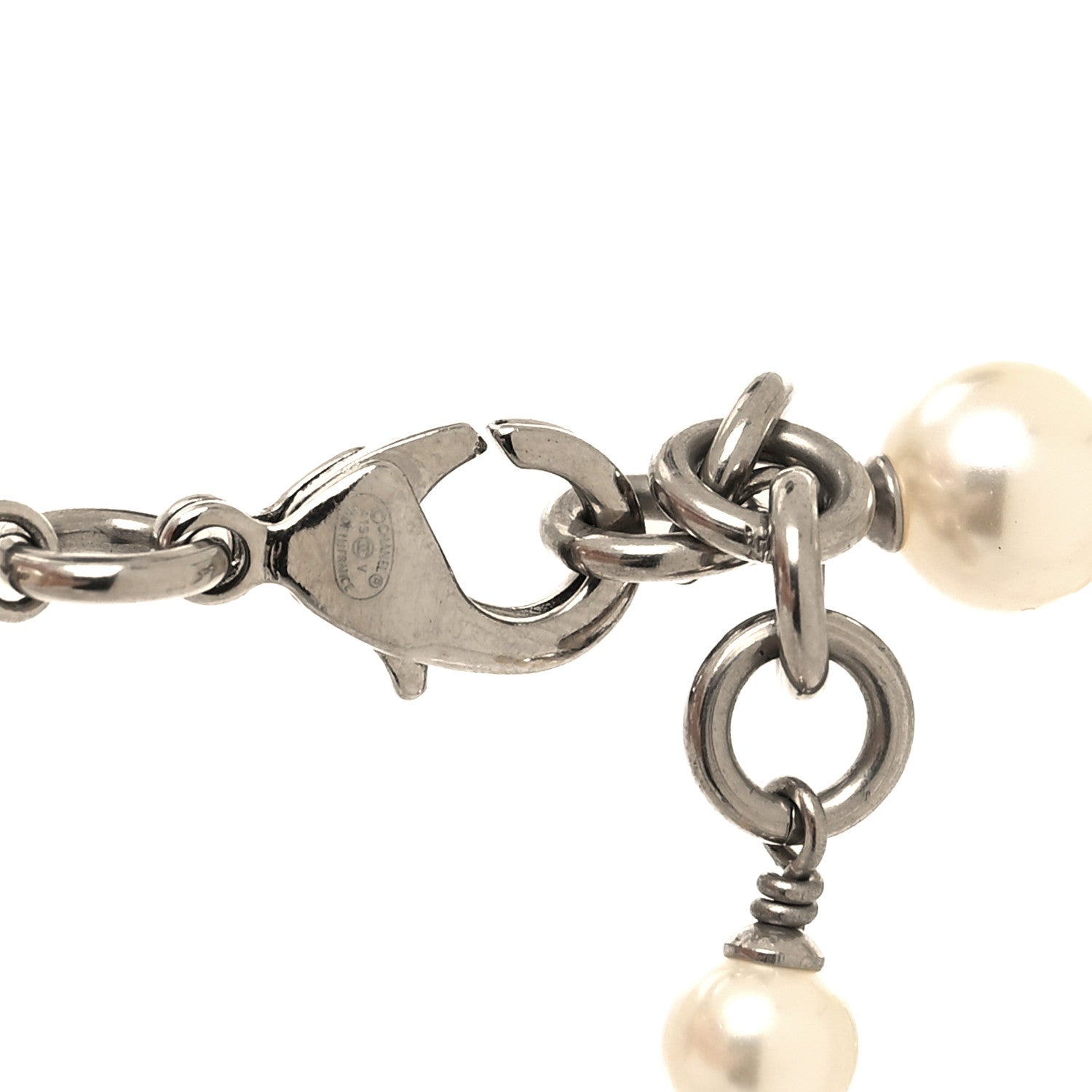 Chanel Graduated Pearl Crystal CC Long Necklace Silver 4 of 5
