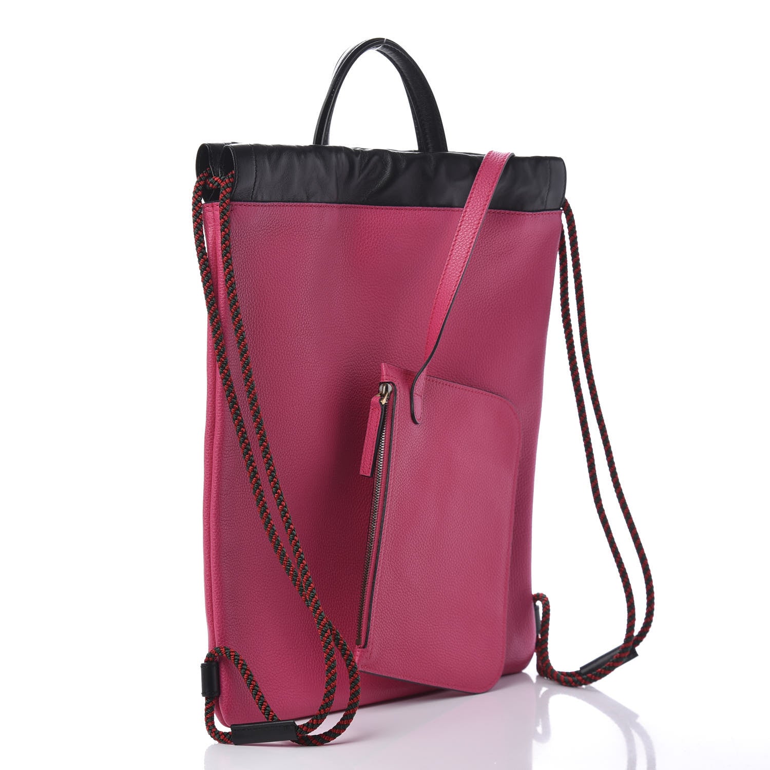 Gucci Grained Calfskin Logo Drawstring Backpack Box Pink Green Black 3 of 10