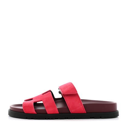 Hermes Suede Goatskin Womens Chypre Sandals 35.5 Rose Frambroise 1 of 9