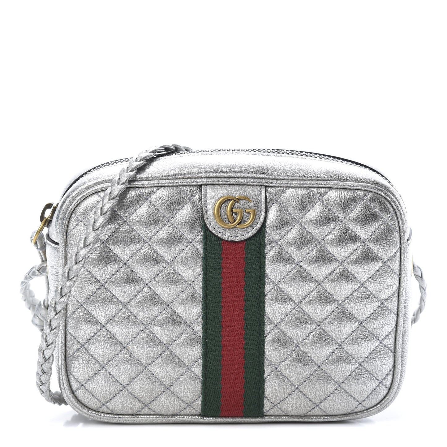 Laminated Nappa Web Trapuntata Mini GG Shoulder Bag Argento
