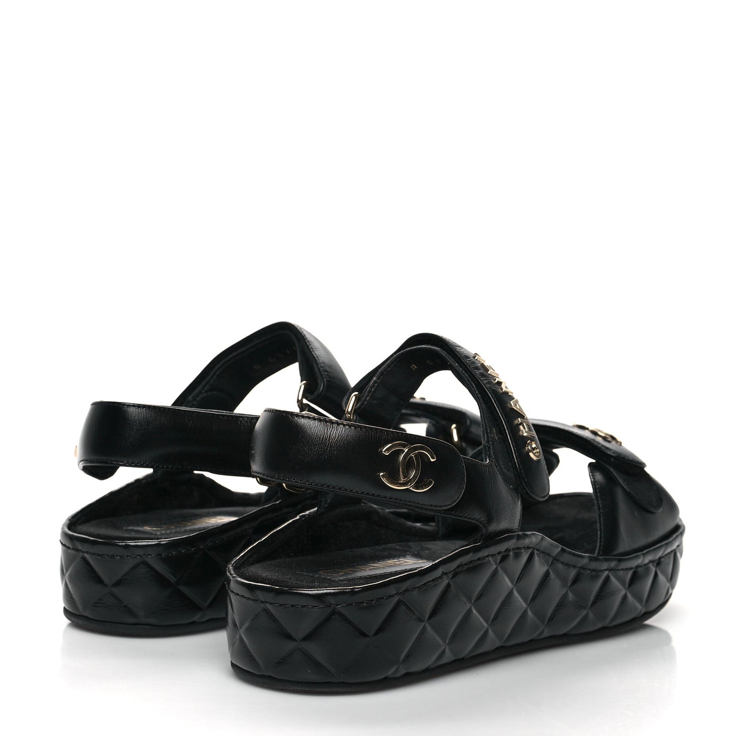 Shiny Calfskin Logo Platform Sandals 41 Black